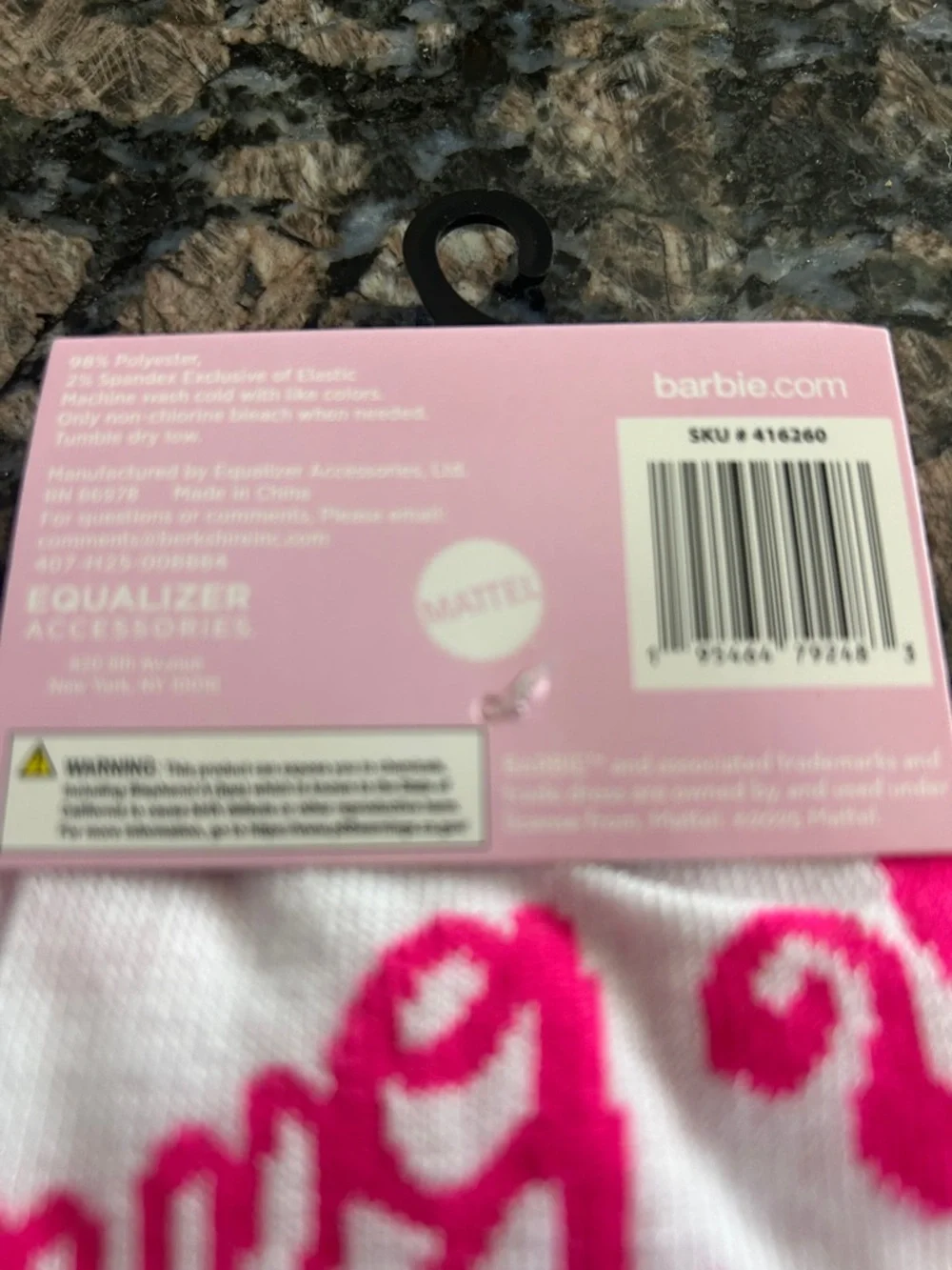 MAYTEL BARBIE WHITR & HOT PINK LOGO CREW SOCKS 9-13 LOT OF 2 MWT